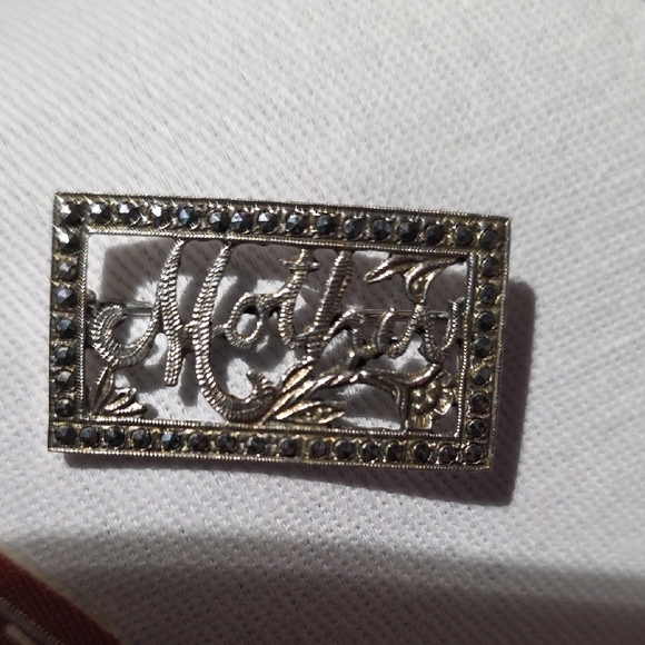 Upcycled Women's Black and White Trucker Hat With Mother Pin - Picture 10 of 11